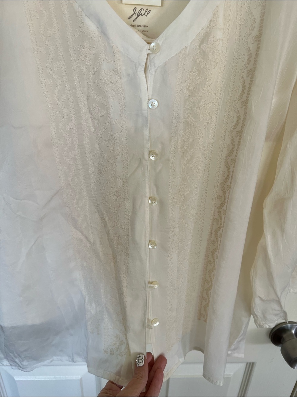 J. Jill Ivory Embroidered Sheer Button Front Tunic 2 Piece Set  XL NWT - Picture 5 of 12